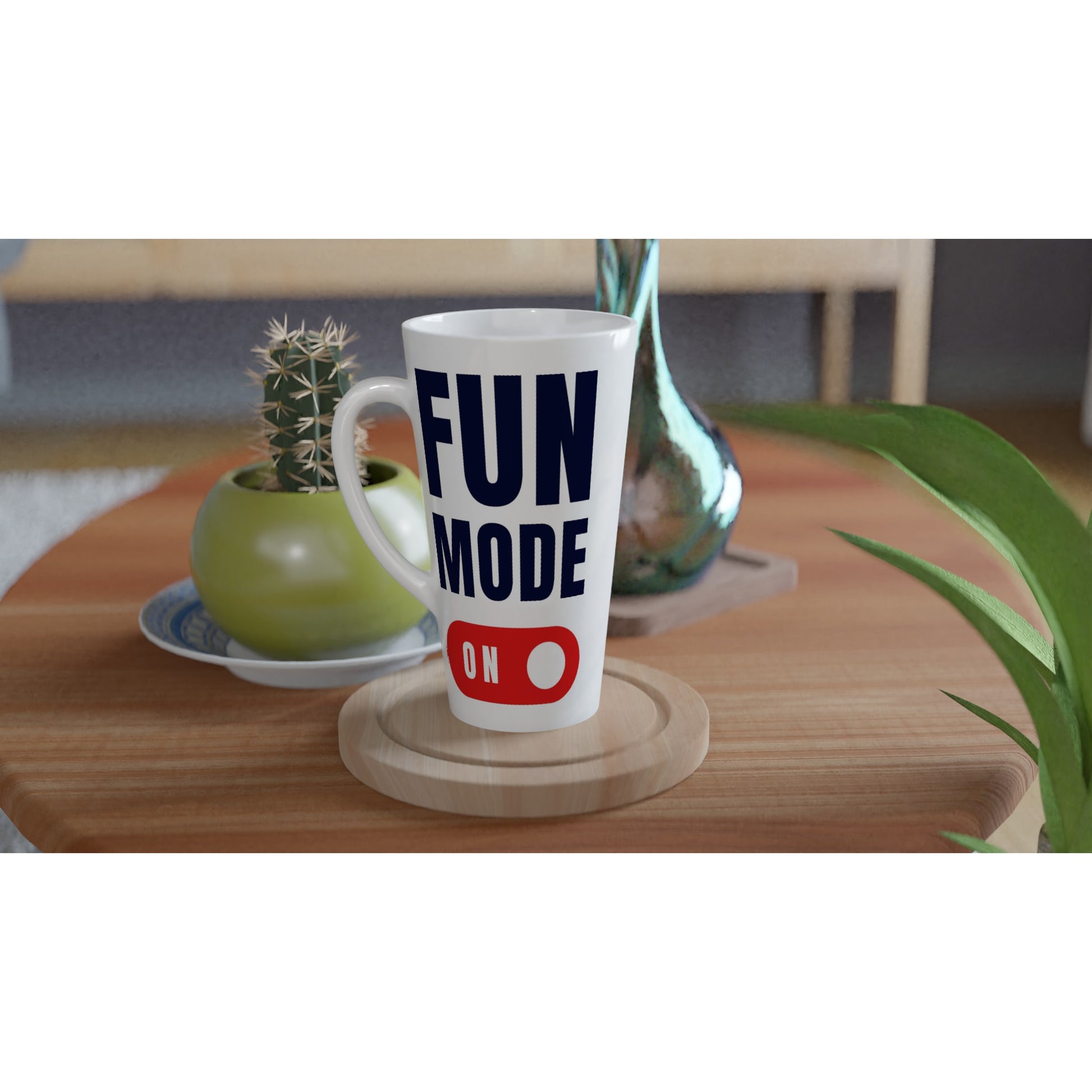 Fun Mode On - White Latte 17oz Ceramic Mug Latte Mug Funny Globally Fulfilled