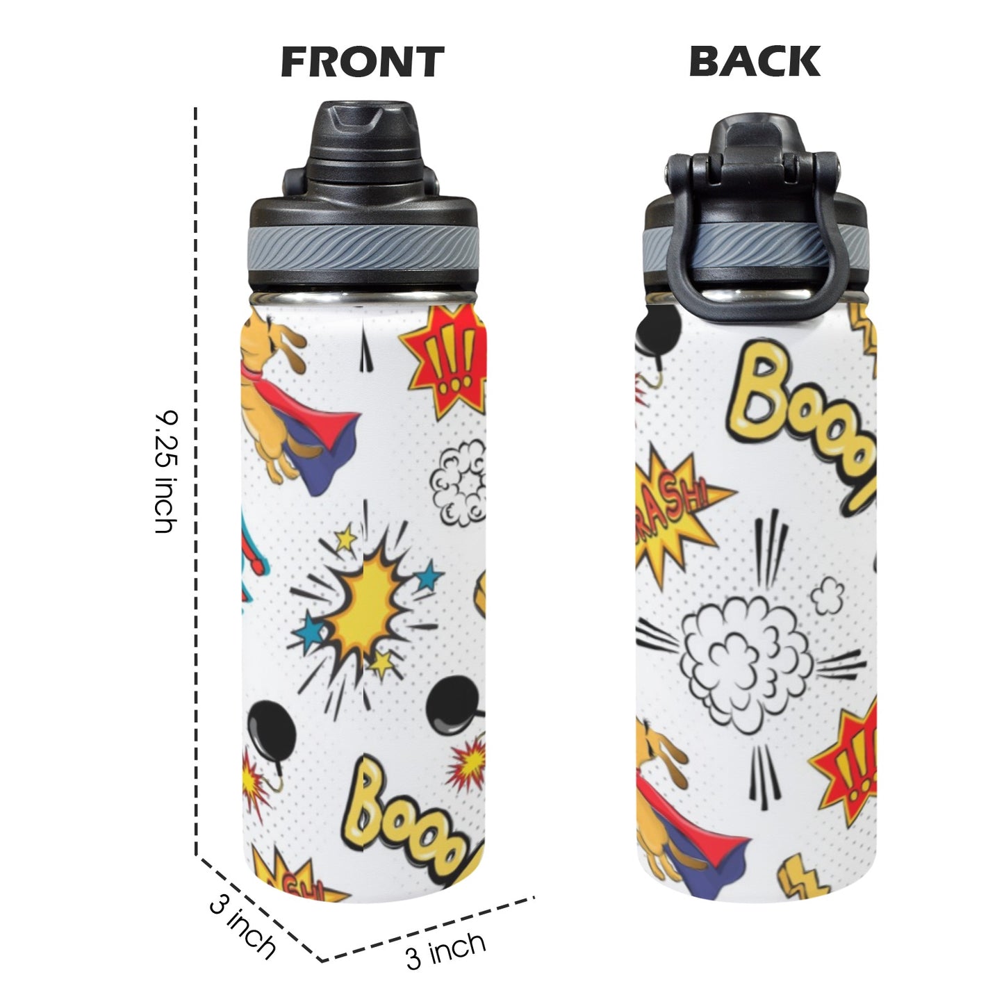 Superdog - Insulated Water Bottle with Dual-Use Lid (18oz)