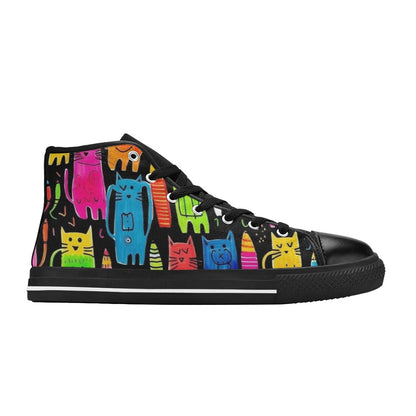 Colourful Cats - Kids High Top Canvas Shoes Kids High Top Canvas Shoes animal Printed Offshore