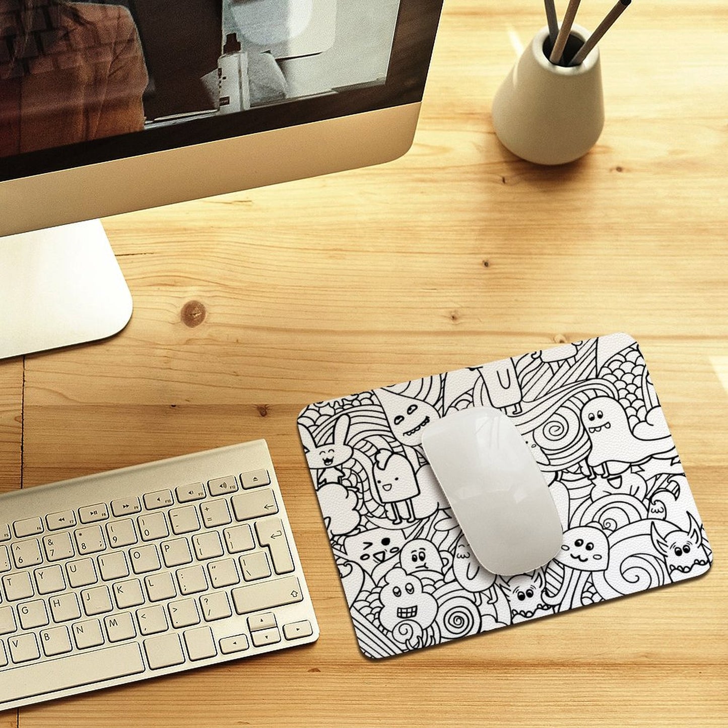 Black And White Creatures - Leather Mouse Pad