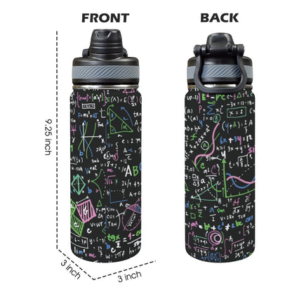 Equations In Green And Pink - Insulated Water Bottle with Dual-Use Lid (18oz) Insulated Water Bottle with Dual-Use Lid (18oz) Maths Printed Offshore Science