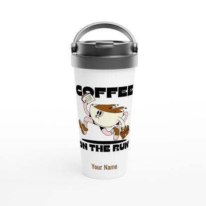 Personalised - Coffee On The Run - White 15oz Stainless Steel Travel Mug Default Title Personalised Travel Mug Coffee