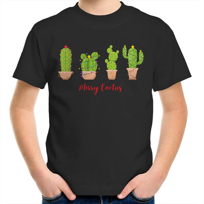 Merry Cactus, Christmas - Kids Youth T-Shirt Black Kids Christmas T-shirt Christmas Printed In Australia