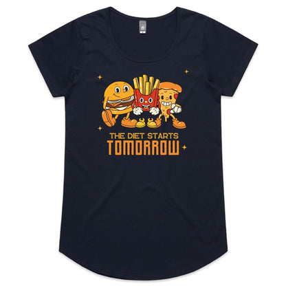 The Diet Starts Tomorrow, Hamburger, Pizza, Fries - Womens Scoop Neck T-Shirt