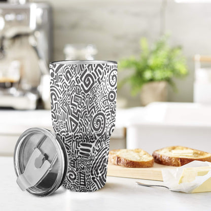 Black And White - 30oz Insulated Stainless Steel Mobile Tumbler