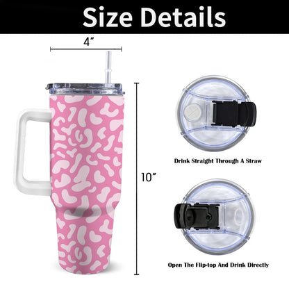 Pink Leopard - 40oz Tumbler with White Handle