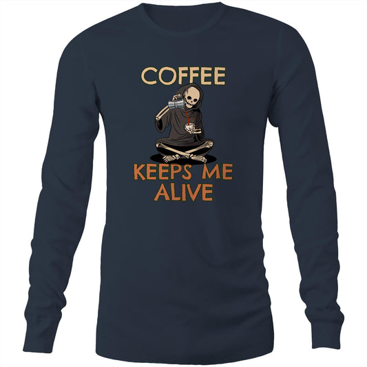 Skeleton, Coffee Keeps Me Alive - Long Sleeve T-Shirt Navy Unisex Long Sleeve T-shirt Coffee