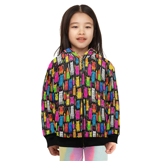 Colourful Cats - Junior Girls Zip up Hoodie