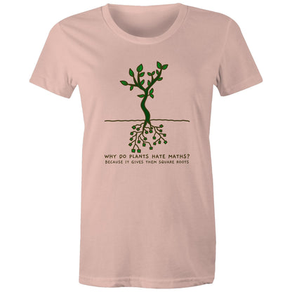 Square Roots, Maths Pun - Womens T-shirt Pale Pink Womens T-shirt Maths Printed In Australia