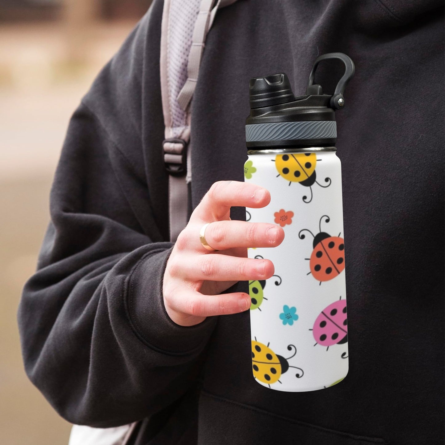 Ladybugs - Insulated Water Bottle with Dual-Use Lid (18oz)