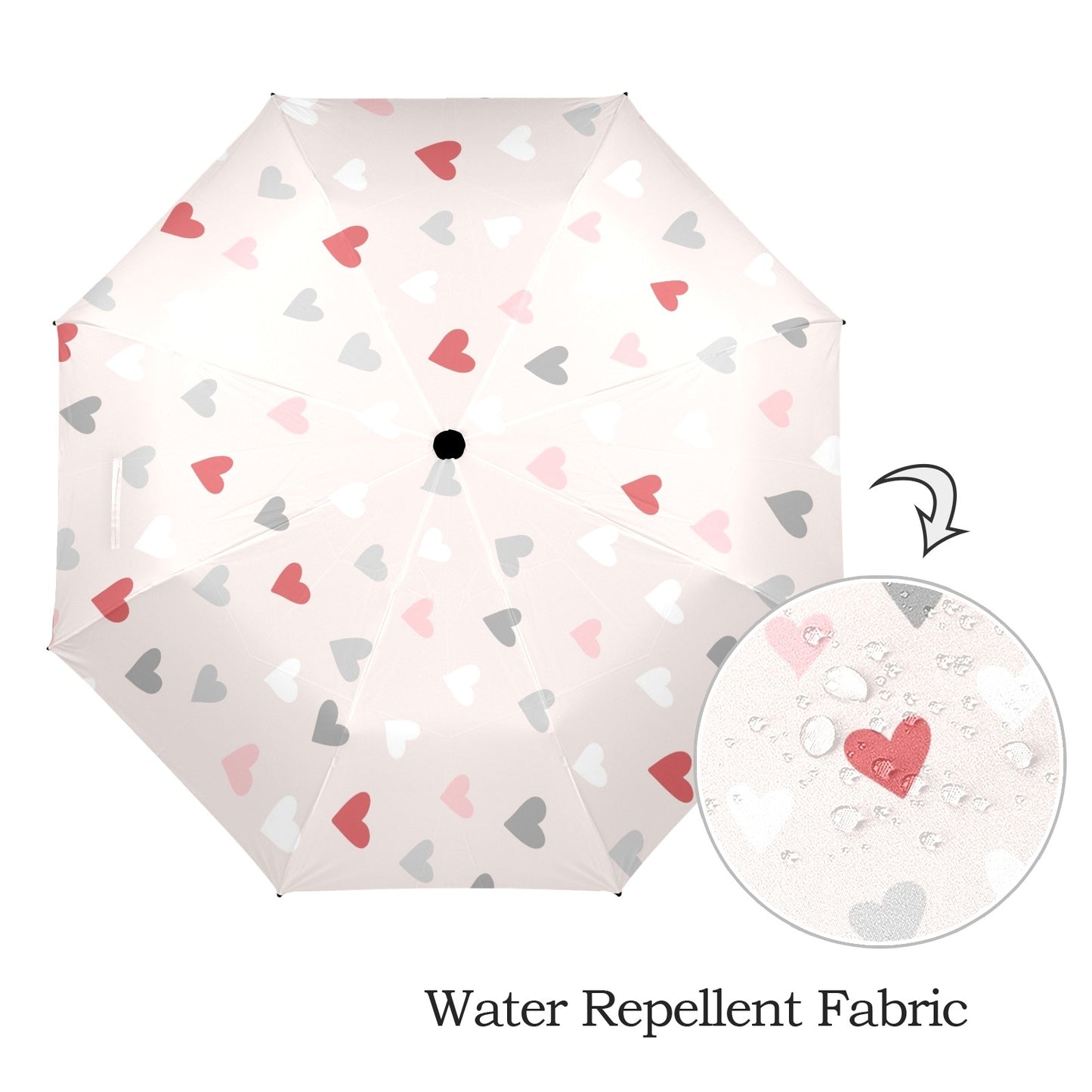 Pretty Hearts - Semi-Automatic Foldable Umbrella