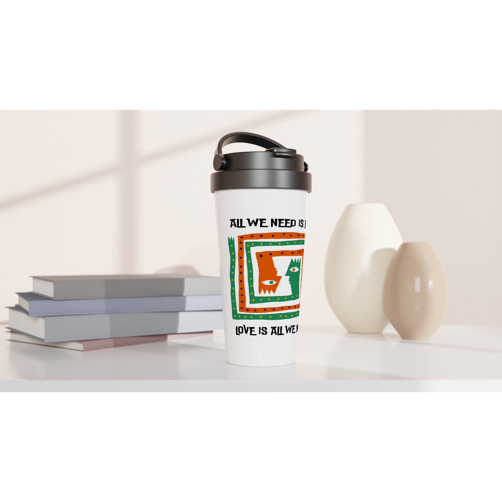 All We Need Is Love - White 15oz Stainless Steel Travel Mug Travel Mug Globally Fulfilled Music