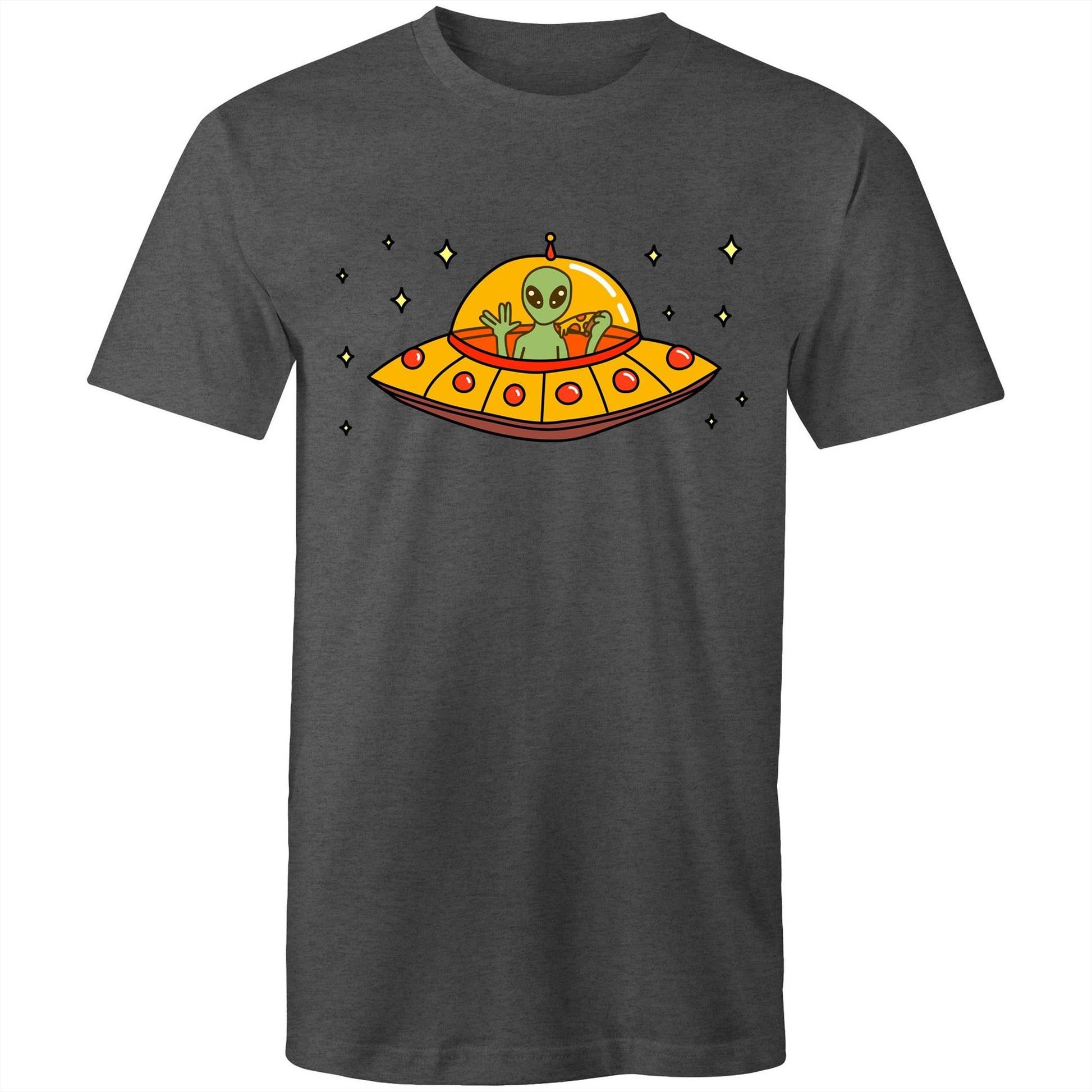 Alien Pizza - Mens T-Shirt Asphalt Marle Mens T-shirt Sci Fi