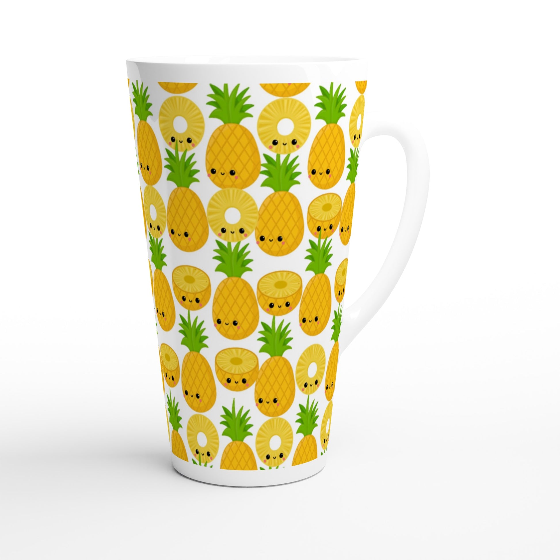 Happy Pineapples - White Latte 17oz Ceramic Mug Latte Mug food