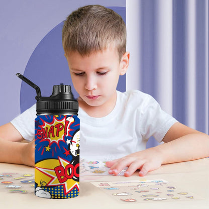 Blue Comic Book - Kids Water Bottle with Chug Lid (12 oz)