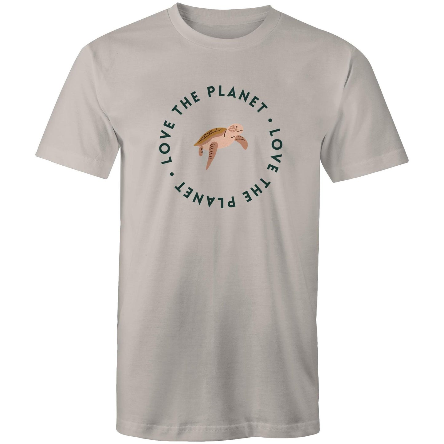 Love The Planet, Turtle - Mens T-Shirt Light Grey Mens T-shirt animal Environment Printed In Australia