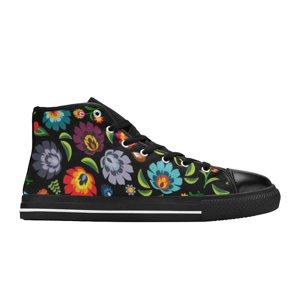 Folk Floral - Women's High Top Canvas Shoes