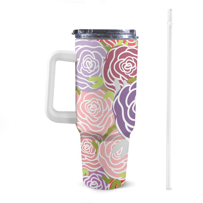 Abstract Roses - 40oz Tumbler with White Handle