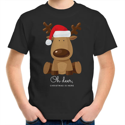 Oh Deer Christmas Is Here, Reindeer - Kids Youth T-Shirt