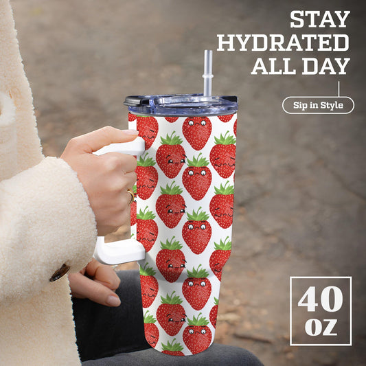 Strawberry Characters - 40oz Tumbler with White Handle