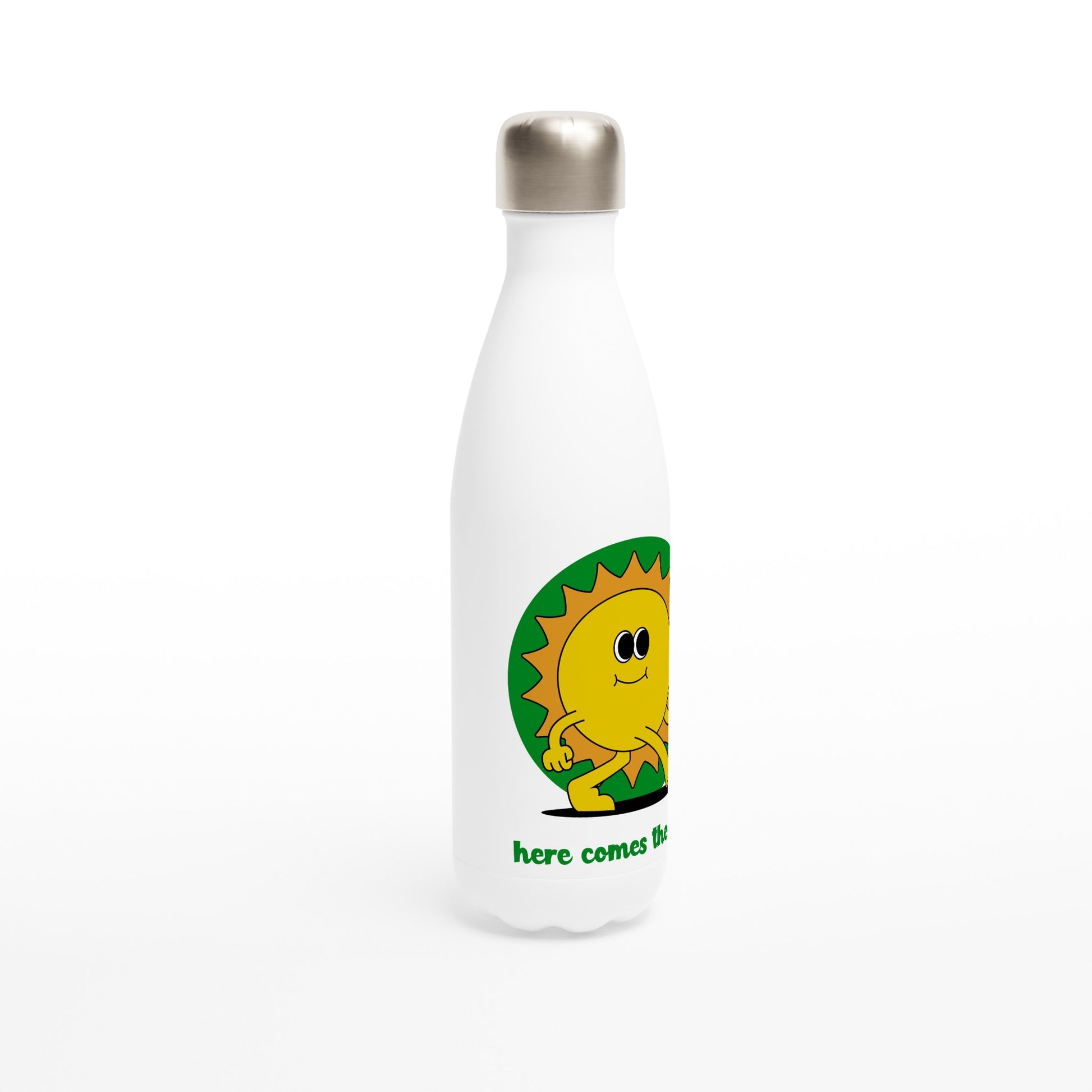 Here Comes The Sun - White 17oz Stainless Steel Water Bottle White Water Bottle Retro Summer