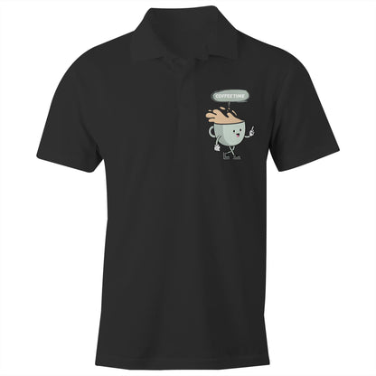 Coffee Time - Chad S/S Polo Shirt, Printed Black Polo Shirt Coffee Retro