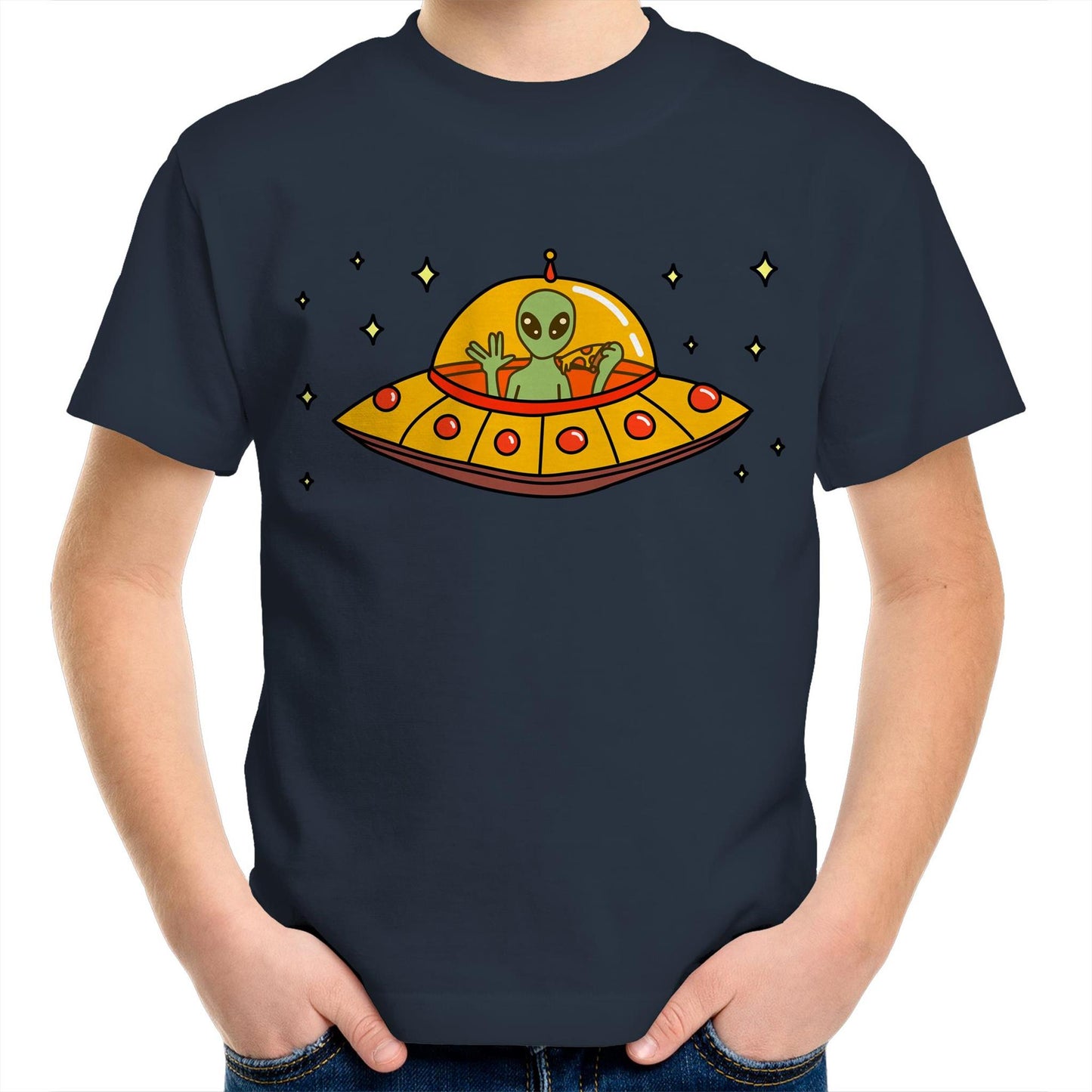 Alien Pizza - Kids Youth T-Shirt Navy Kids Youth T-shirt Sci Fi