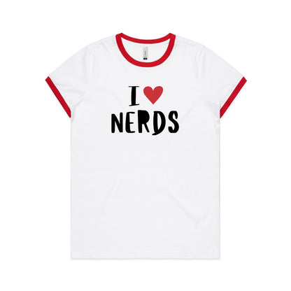 I Love Nerds, Red Heart - Women's Ringer Tee