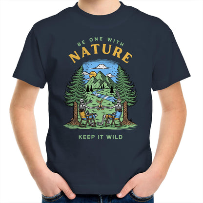 Be One With Nature, Skeleton - Kids Youth T-Shirt Navy Kids Youth T-shirt Environment Summer