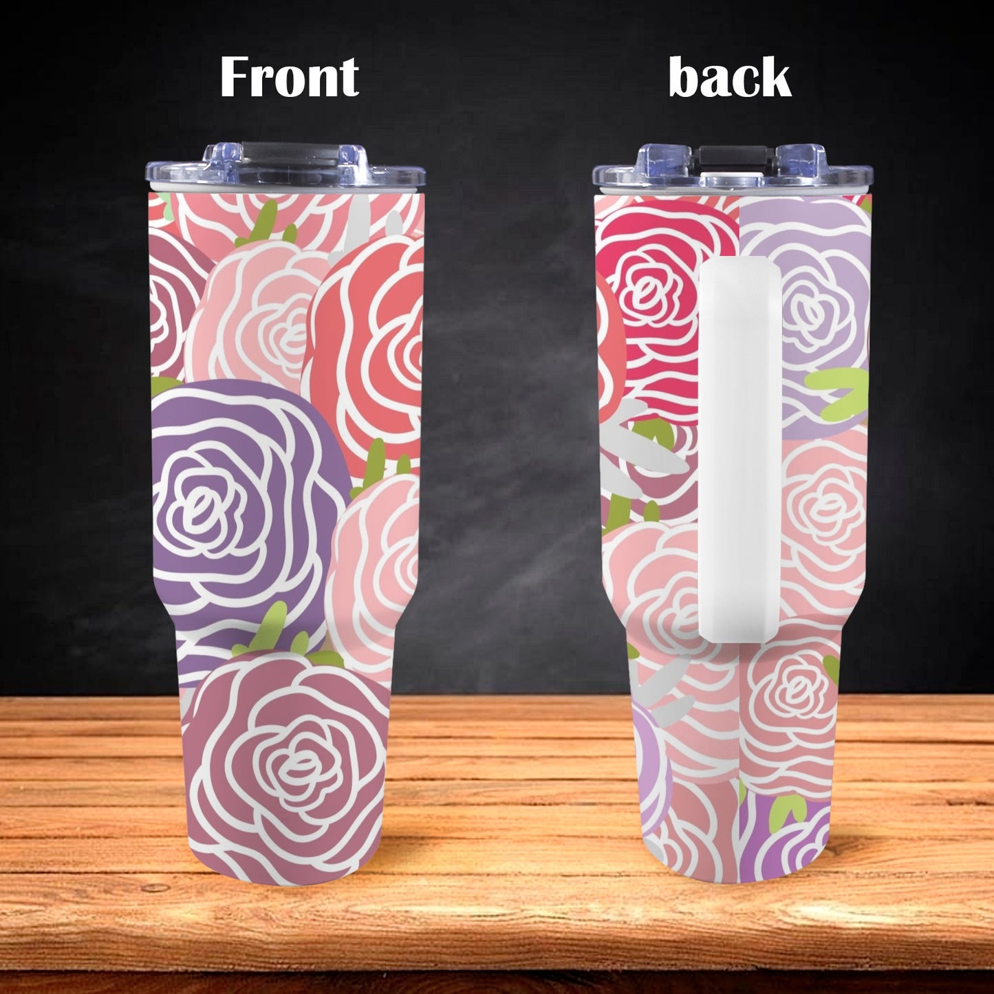 Abstract Roses - 40oz Tumbler with White Handle