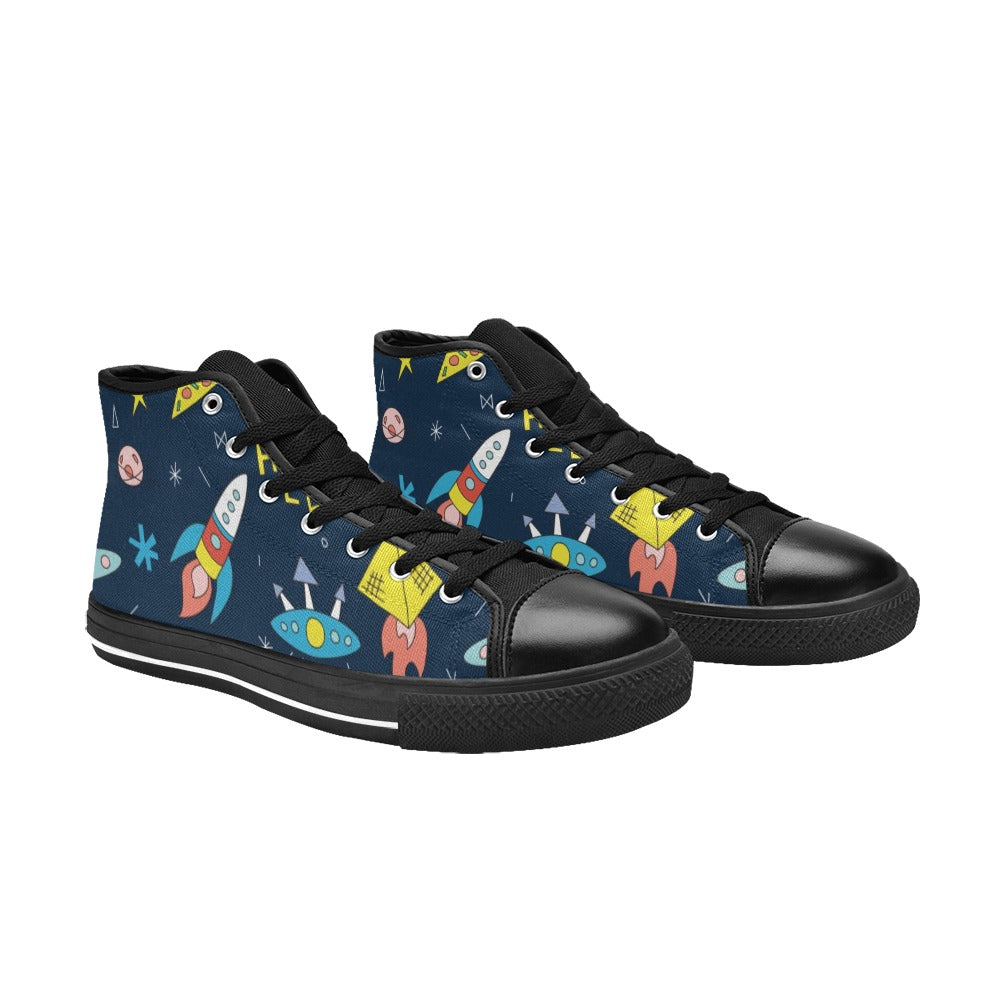 Hello Alien - Kids High Top Canvas Shoes