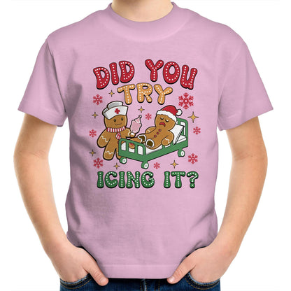 Funny Gingerbread, Did You Try Icing It - Kids Youth T-Shirt Pink Kids Christmas T-shirt Christmas Printed In Australia