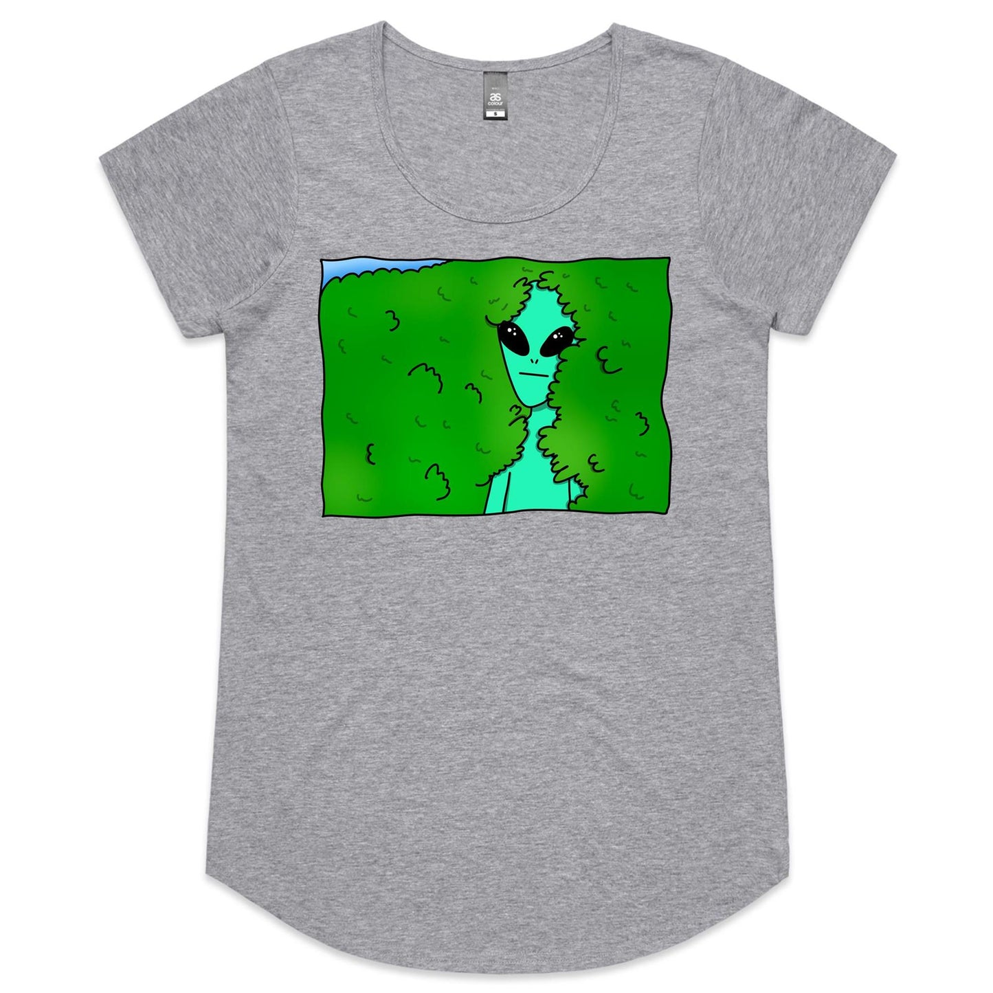 Alien Backing Into Hedge Meme - Womens Scoop Neck T-Shirt Grey Marle Womens Scoop Neck T-shirt Funny Sci Fi
