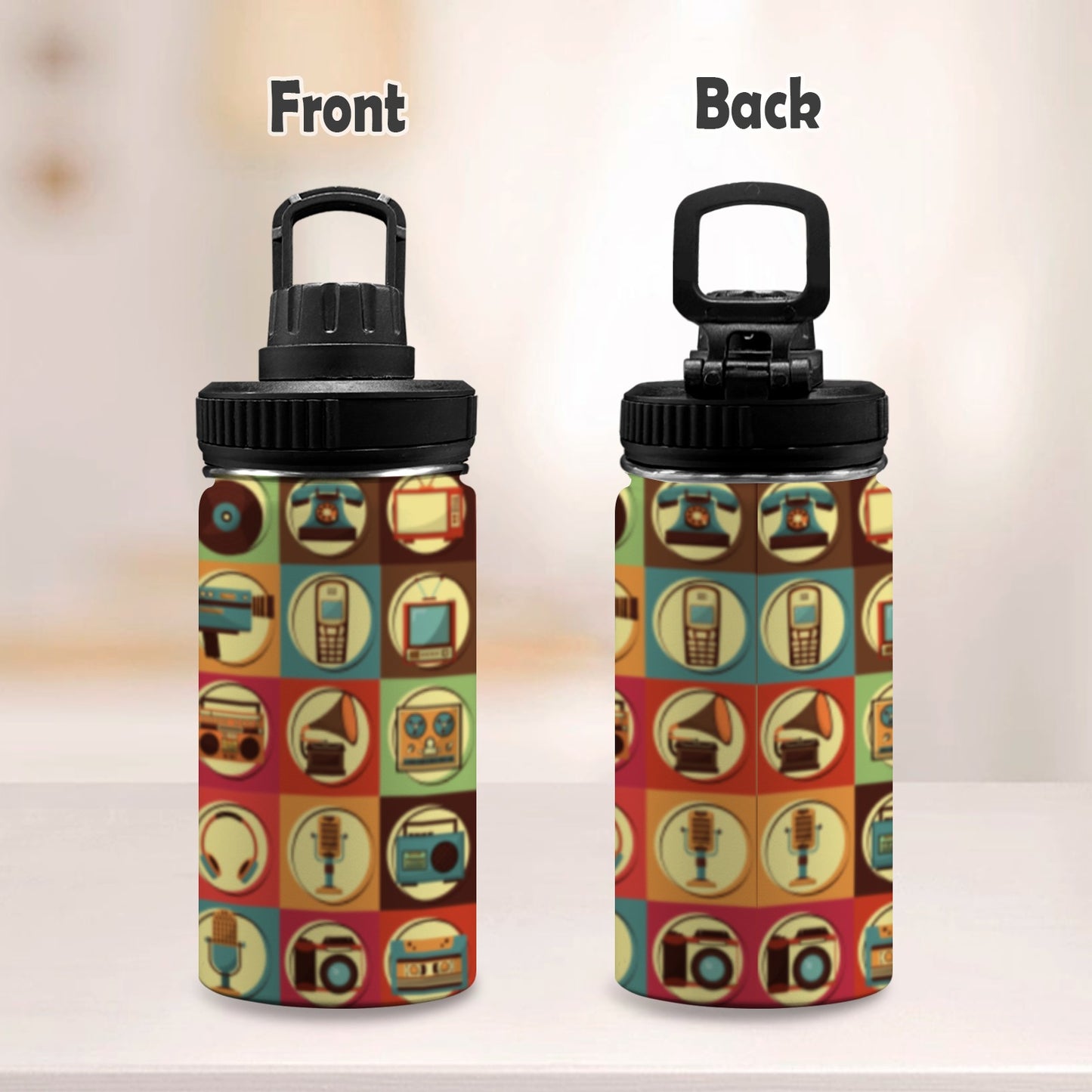 Retro Life - Kids Water Bottle with Chug Lid (12 oz)