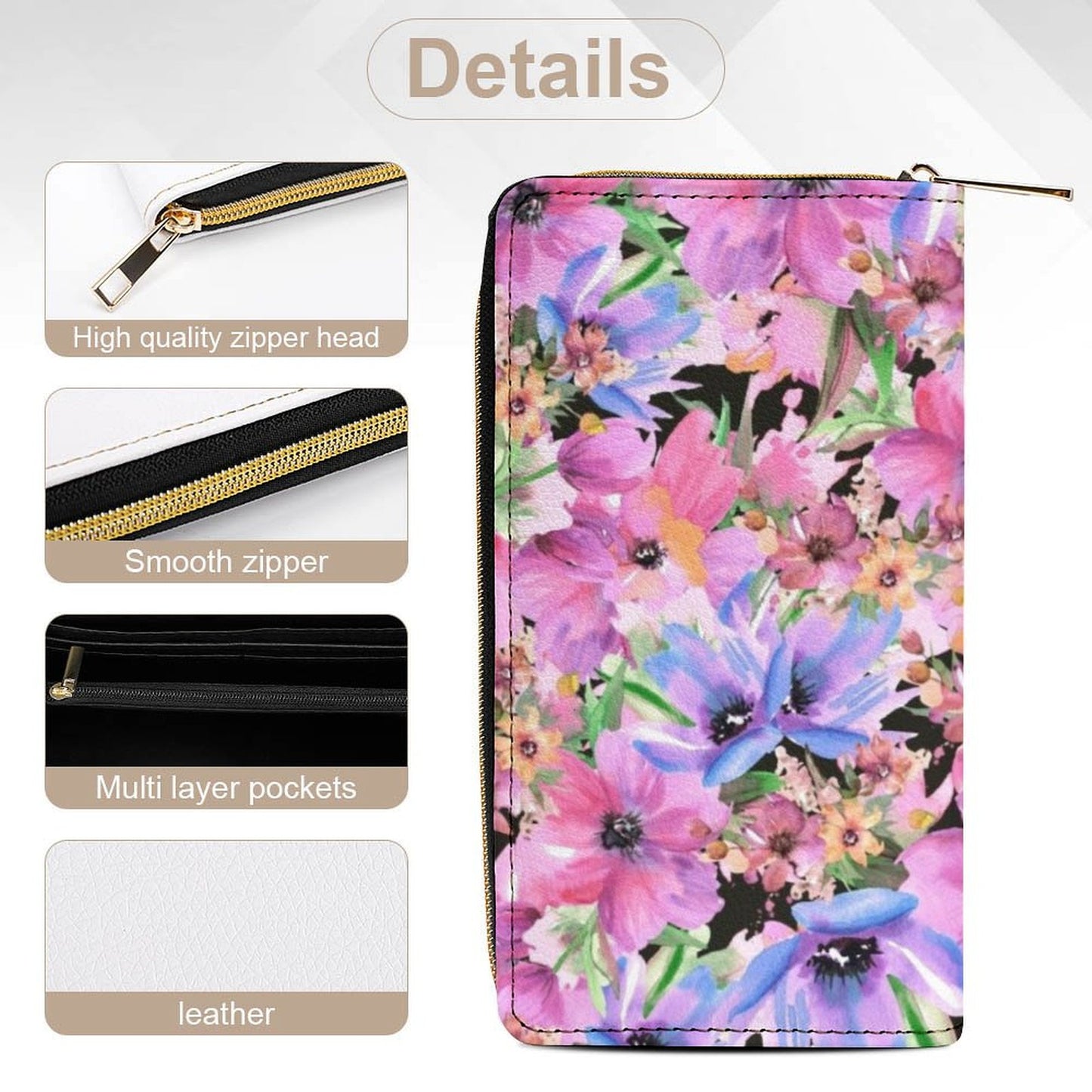 Bright Pink Floral - Leather Wallet / Purse Wallet / Purse Plants Printed Offshore