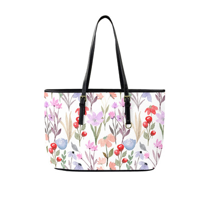 Floral Watercolour - Leather Tote Bag-Large