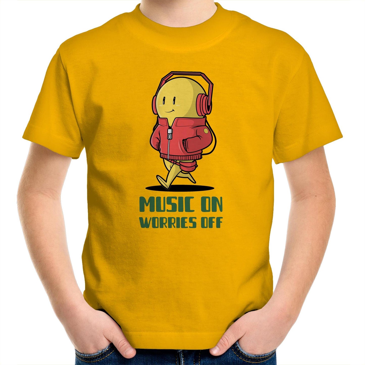 Music On, Worries Off - Kids Youth T-Shirt Gold Kids Youth T-shirt Music