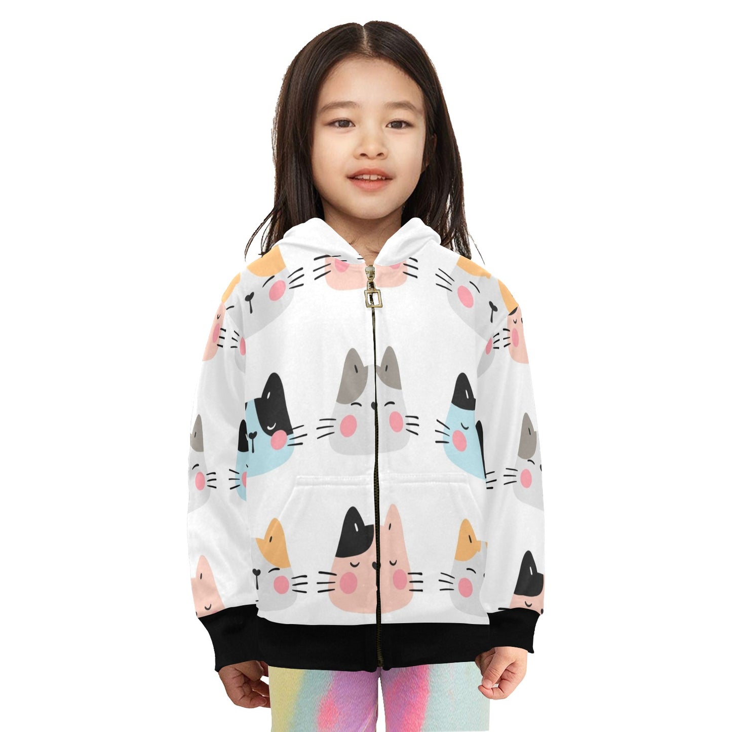 Cat Faces - Junior Girls Zip Up Hoodie