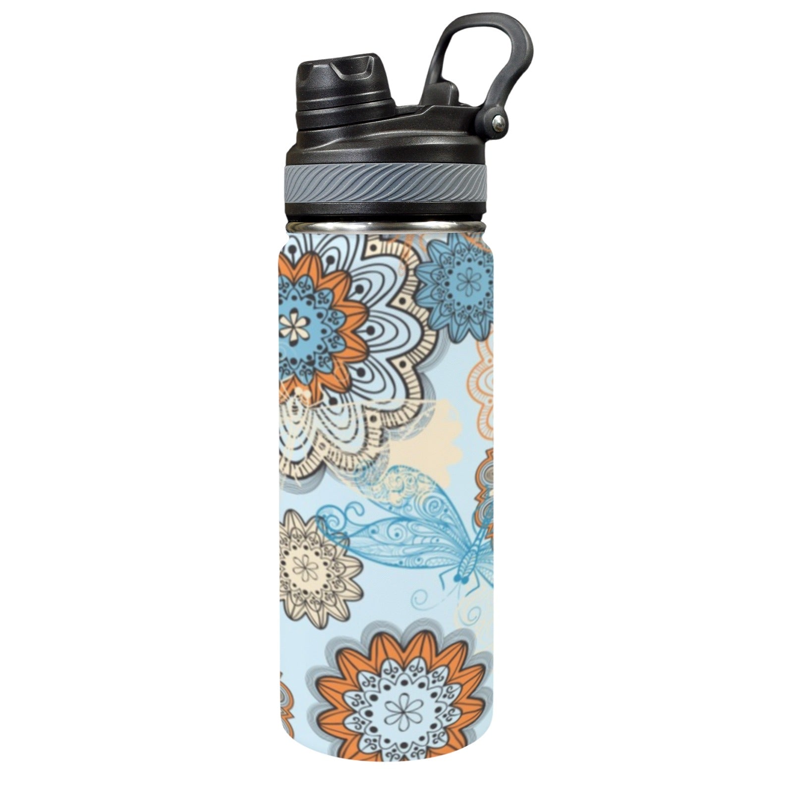 Blue Butterfly Flower - Insulated Water Bottle with Dual-Use Lid (18oz) Insulated Water Bottle with Dual-Use Lid (18oz) animal Printed Offshore