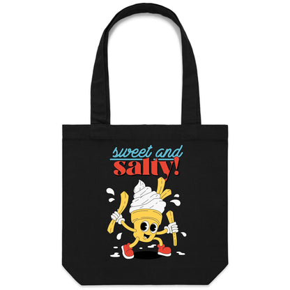 Sweet And Salty, Ice-cream And Fries - Canvas Tote Bag Black One Size Tote Bag Printed In Australia