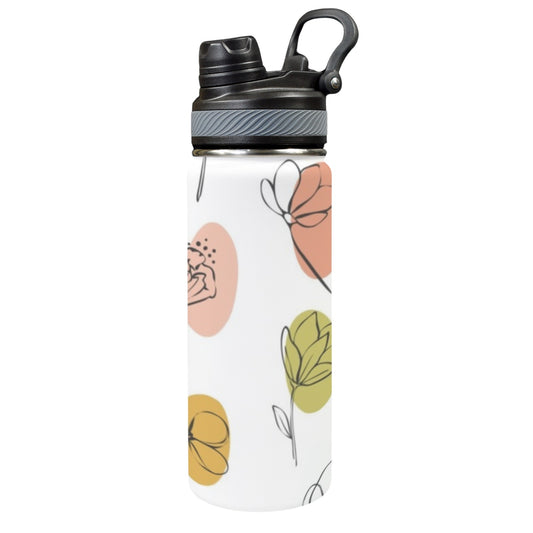 Flower Lines - Insulated Water Bottle with Dual-Use Lid (18oz)