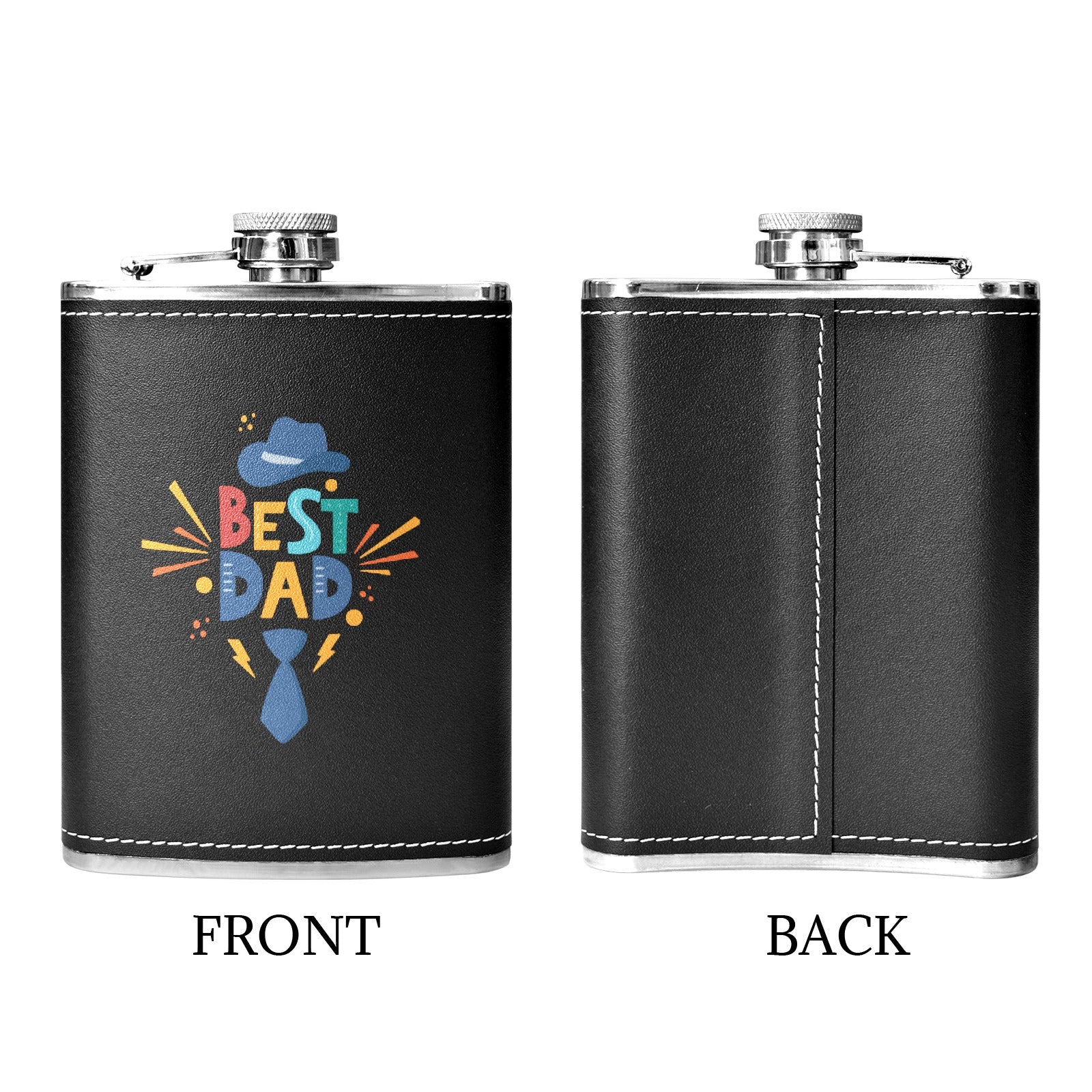 Best Dad - 8oz Black Leather Hip Flask 8oz Black Leather Hip Flask Printed Offshore