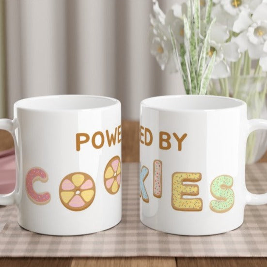 Powered By Cookies - White 11oz Ceramic Mug White 11oz Mug food Globally Fulfilled