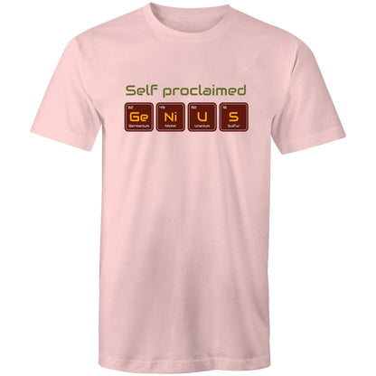 Self Proclaimed Genius, Periodic Table - Mens T-Shirt Pink Mens T-shirt Science