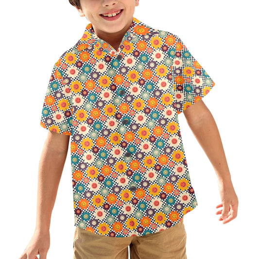 Happy Retro Flowers - Junior Boys Hawaiian Shirt