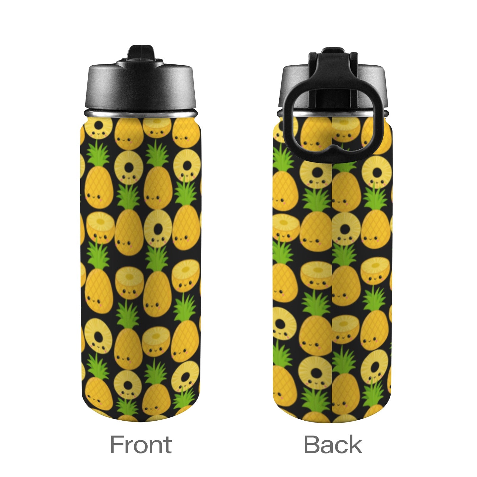 Happy Pineapples - Insulated Water Bottle with Straw Lid (18oz) Insulated Water Bottle with Swing Handle Printed Offshore