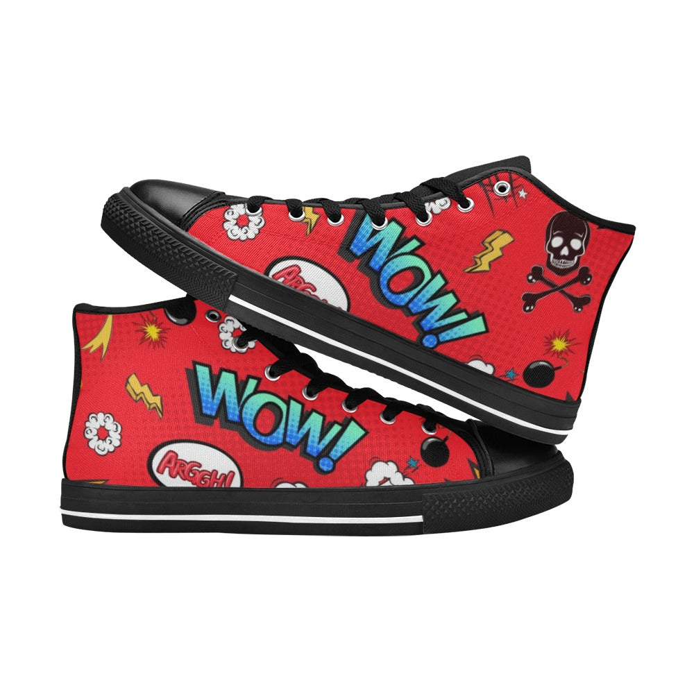 Comic Book Red - Kids High Top Canvas Shoes