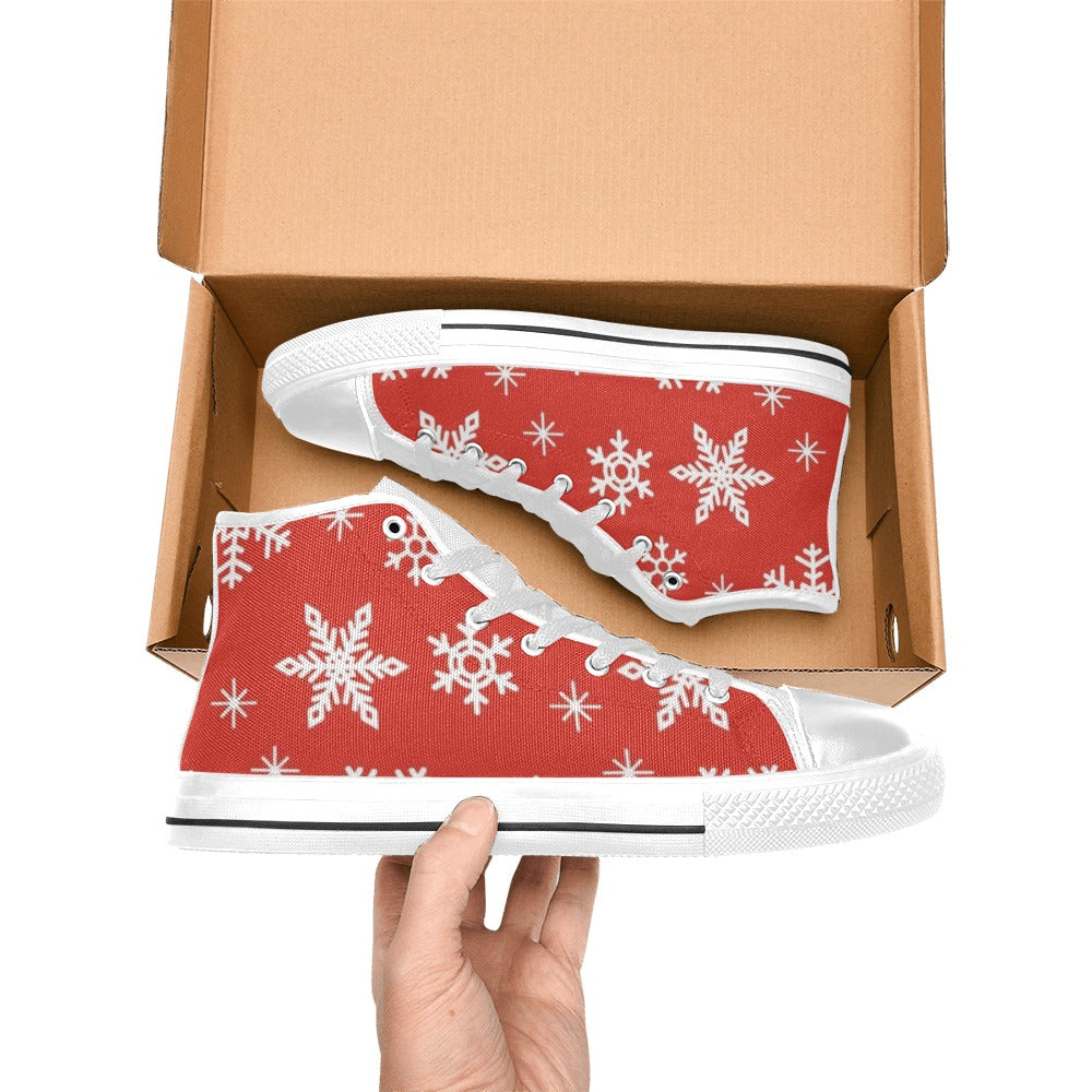 Red Snowflakes, Christmas - Kids High Top Canvas Shoes