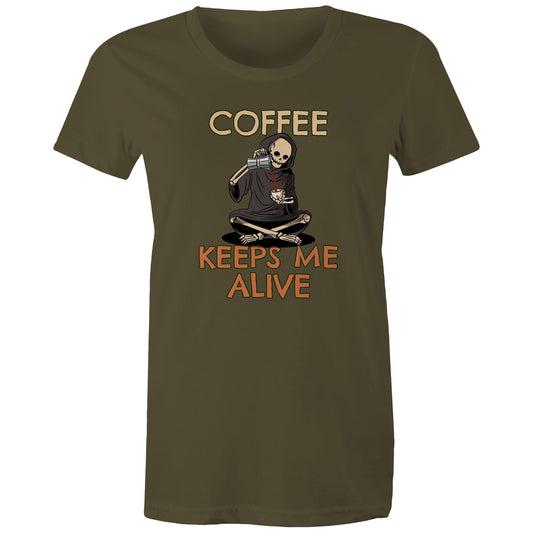 Skeleton, Coffee Keeps Me Alive - Womens T-shirt Army Womens T-shirt Coffee
