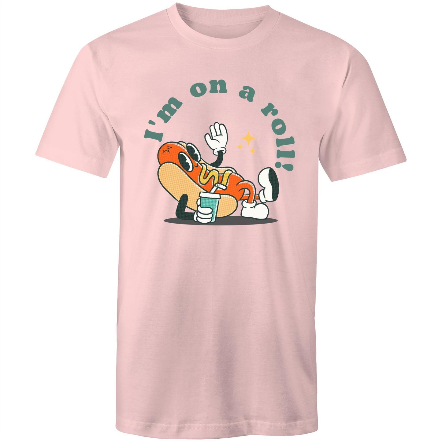 Hot Dog, I'm On A Roll - Mens T-Shirt Pink Mens T-shirt Food